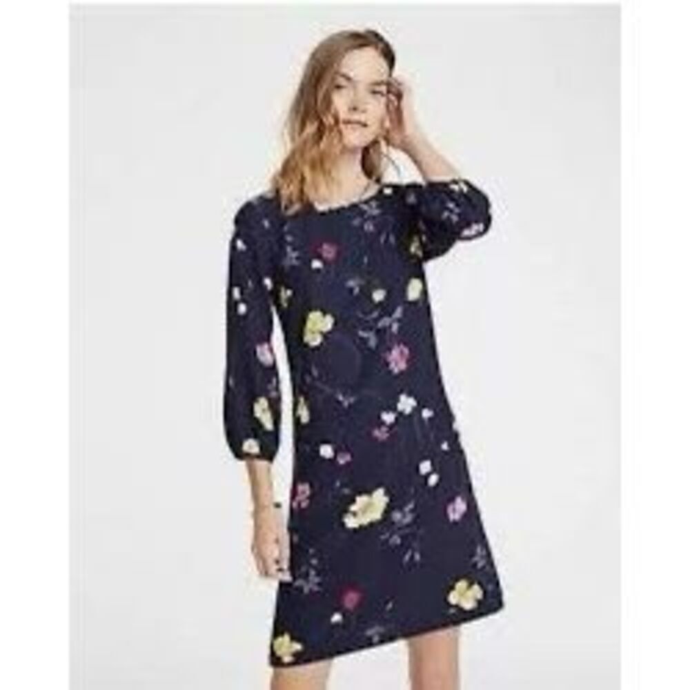 Ann Taylor Size 18 Tall Lantern Sleeve Shift Dress Blue Floral Garden Loose Fit